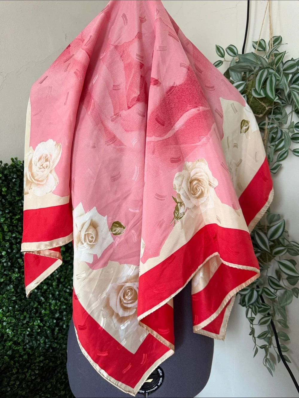Red and Cream Floral Women's Scarf - Classic Silk-Feel Wrap
